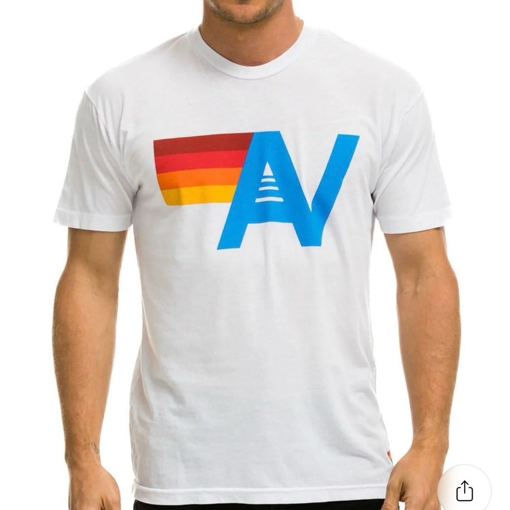 Aviator Nation White Tee with Blue and Red-Yellow Graphic